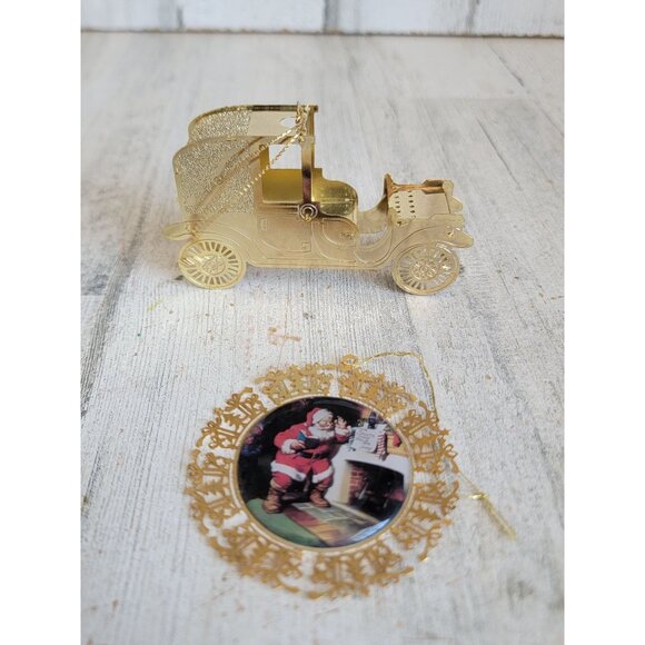 Coke golden tin foil car ornament Xmas vintage unique set - Picture 5 of 6